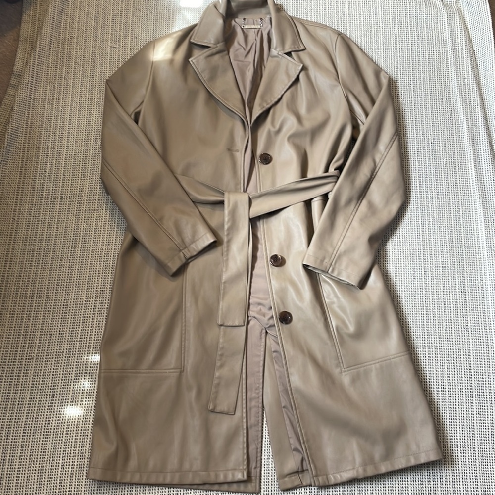 Faux Leather Trench Coat